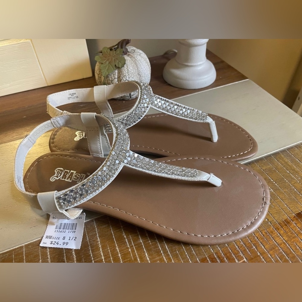 BAMBOO White Flat Sandals with Braided Straps